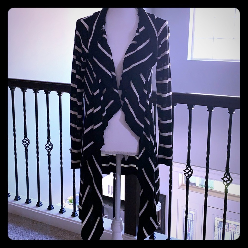 Striped Open Long Sweater Jacket  - Medium